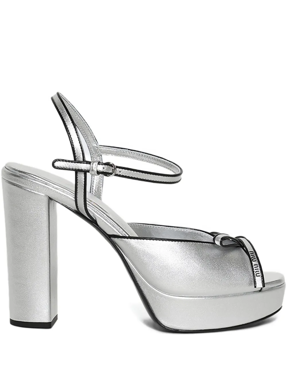 Miu Leren sandalen met plateauzool en strikdetail Zilver