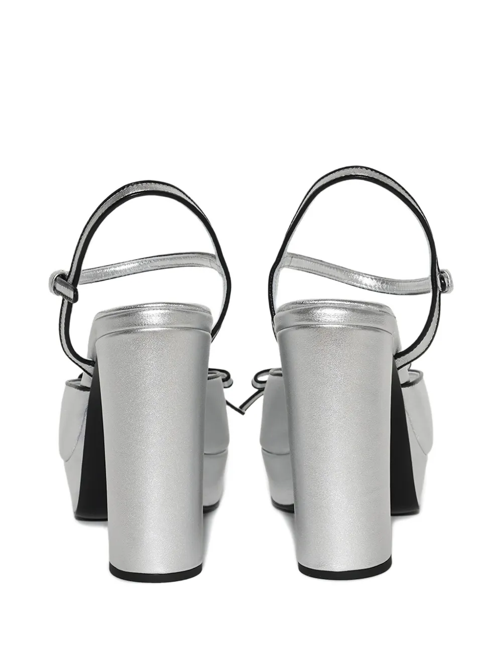 Miu Miu Bow-detail Platform Leather Sandals In Silver