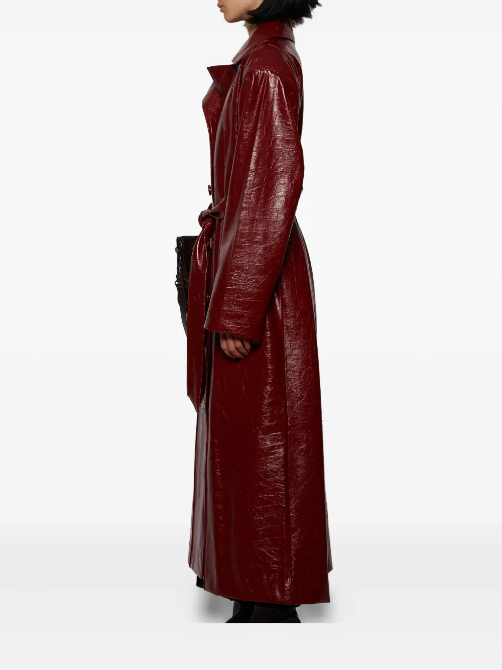 Dima Ayad Belted Leather Coat In Red