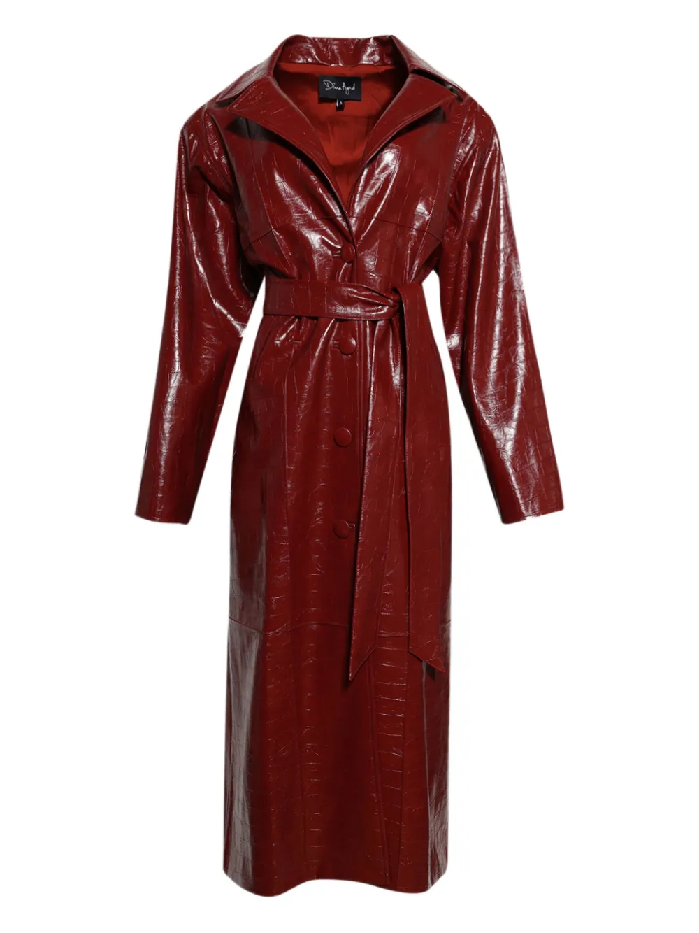 Dima Ayad Belted Leather Coat In Red