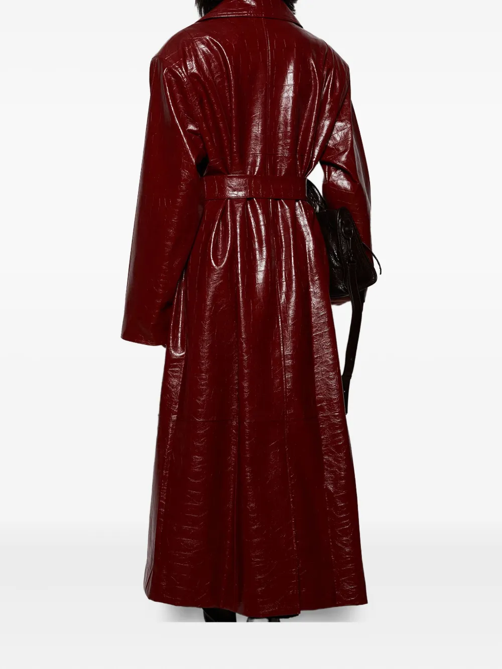 Dima Ayad Belted Leather Coat In Red