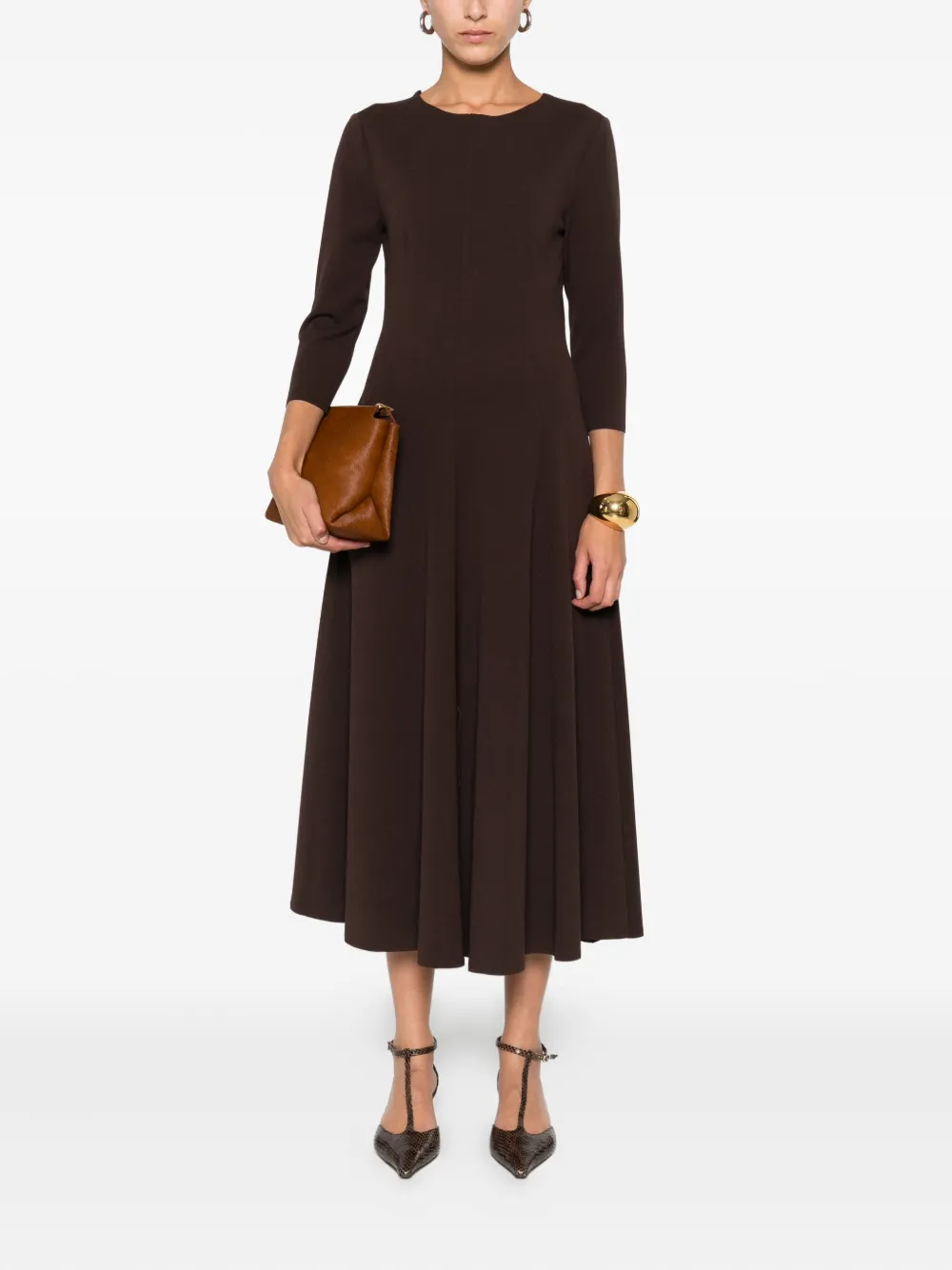 Blanca Vita three-quarter sleeve flared dress - Bruin