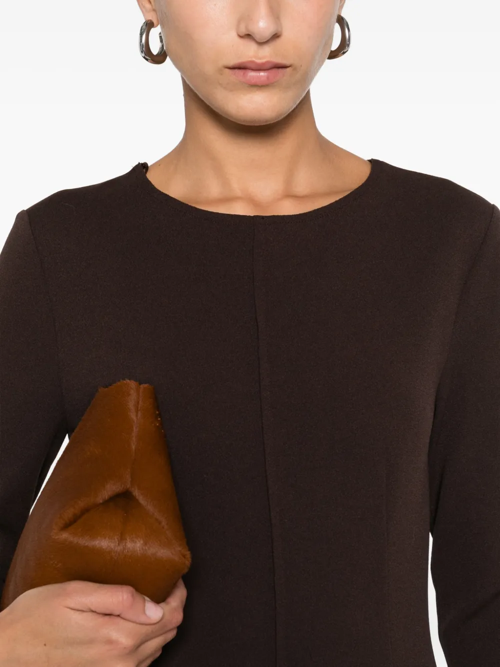 Blanca Vita Three-quarter Sleeve Flared Dress In Brown