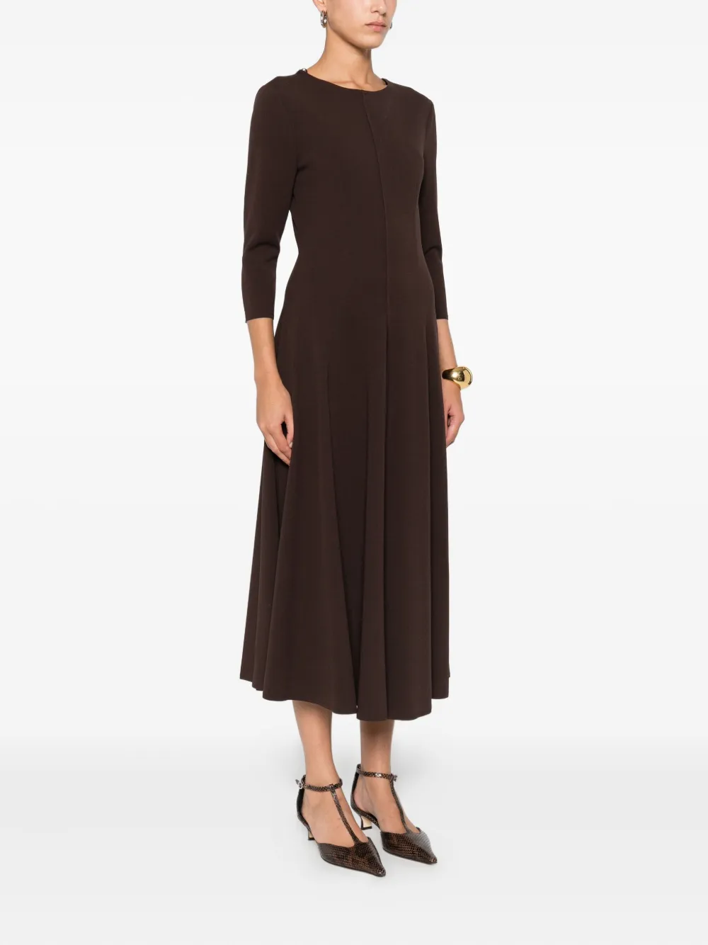 Blanca Vita Three-quarter Sleeve Flared Dress In Brown