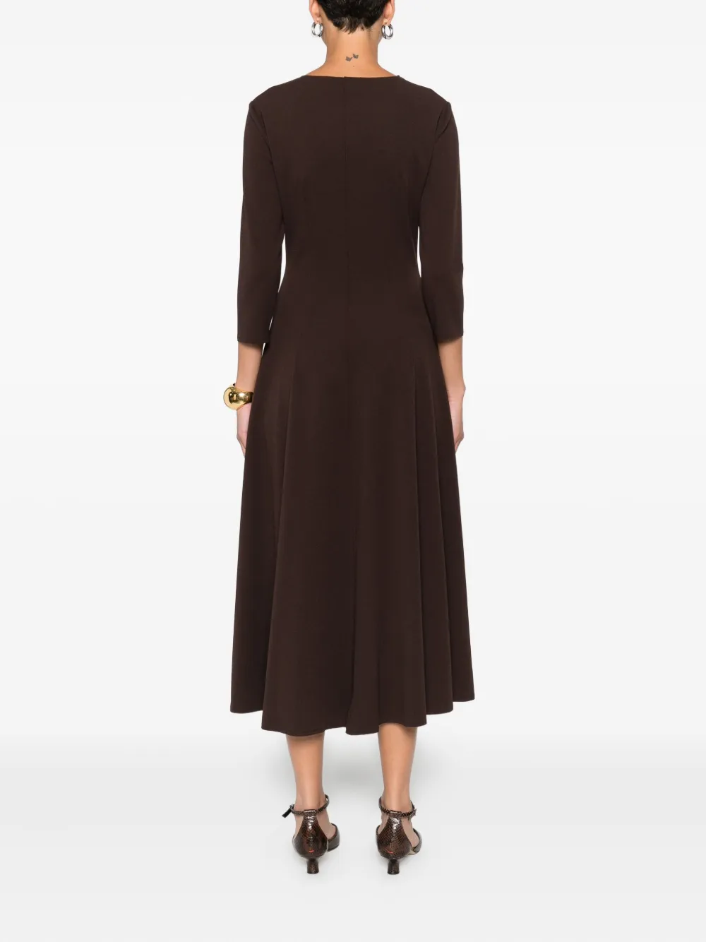 Blanca Vita Three-quarter Sleeve Flared Dress In Brown