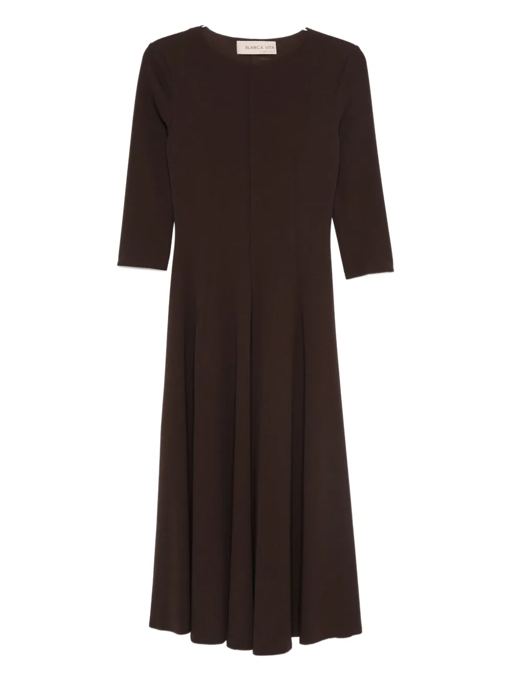 Blanca Vita Three-quarter Sleeve Flared Dress In Brown