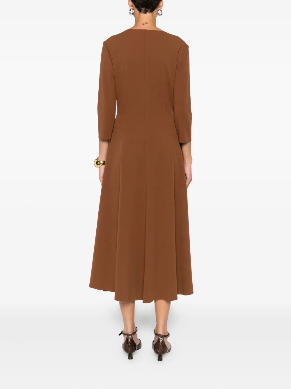 Blanca Vita Asia Three-quarter Sleeve Flared Dress In Brown