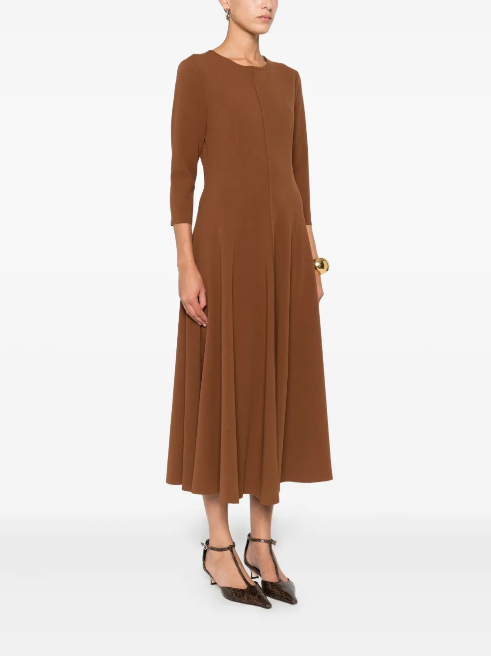 Blanca Vita Asia Three-quarter Sleeve Flared Dress In Brown