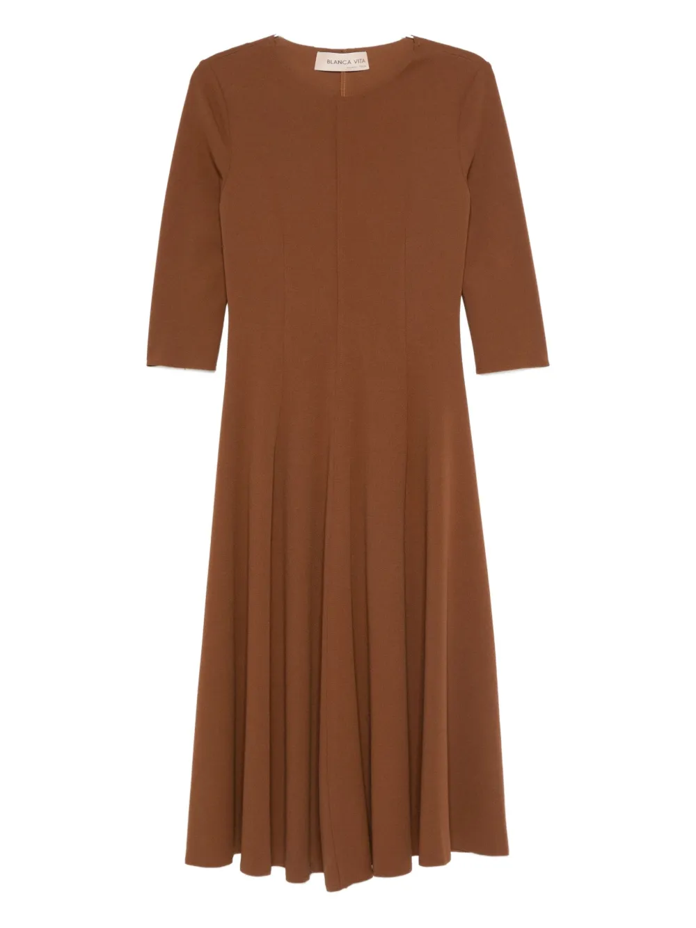 Blanca Vita Asia Three-quarter Sleeve Flared Dress In Brown