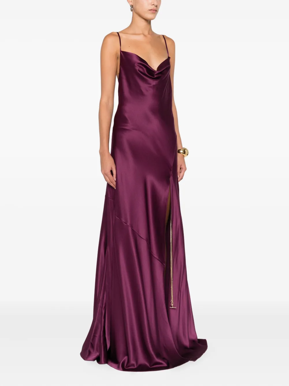 Danamé Maxi-jurk met col en zijsplit Paars