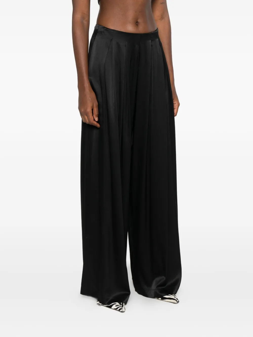 Danamè Pleated Satin Trousers In Black