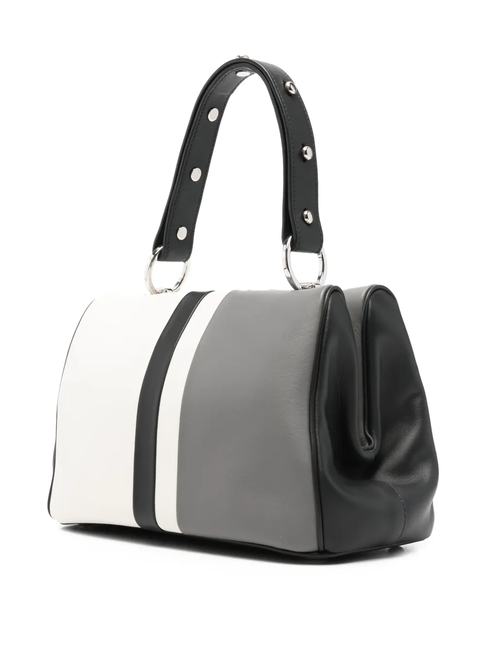 striped-detail studded-embellishment tote bag