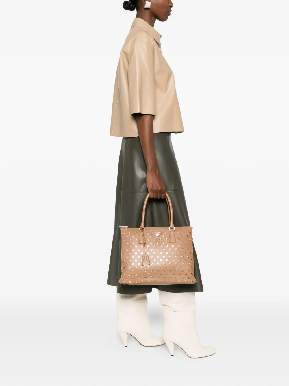 Prada Galleria eyelet-embellishment tote bag - Bruin