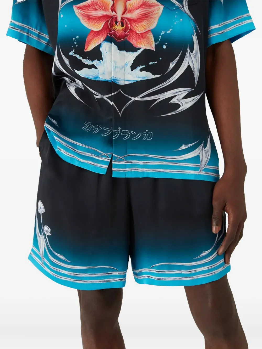 Casablanca Blades Mushroom-print Shorts In Black