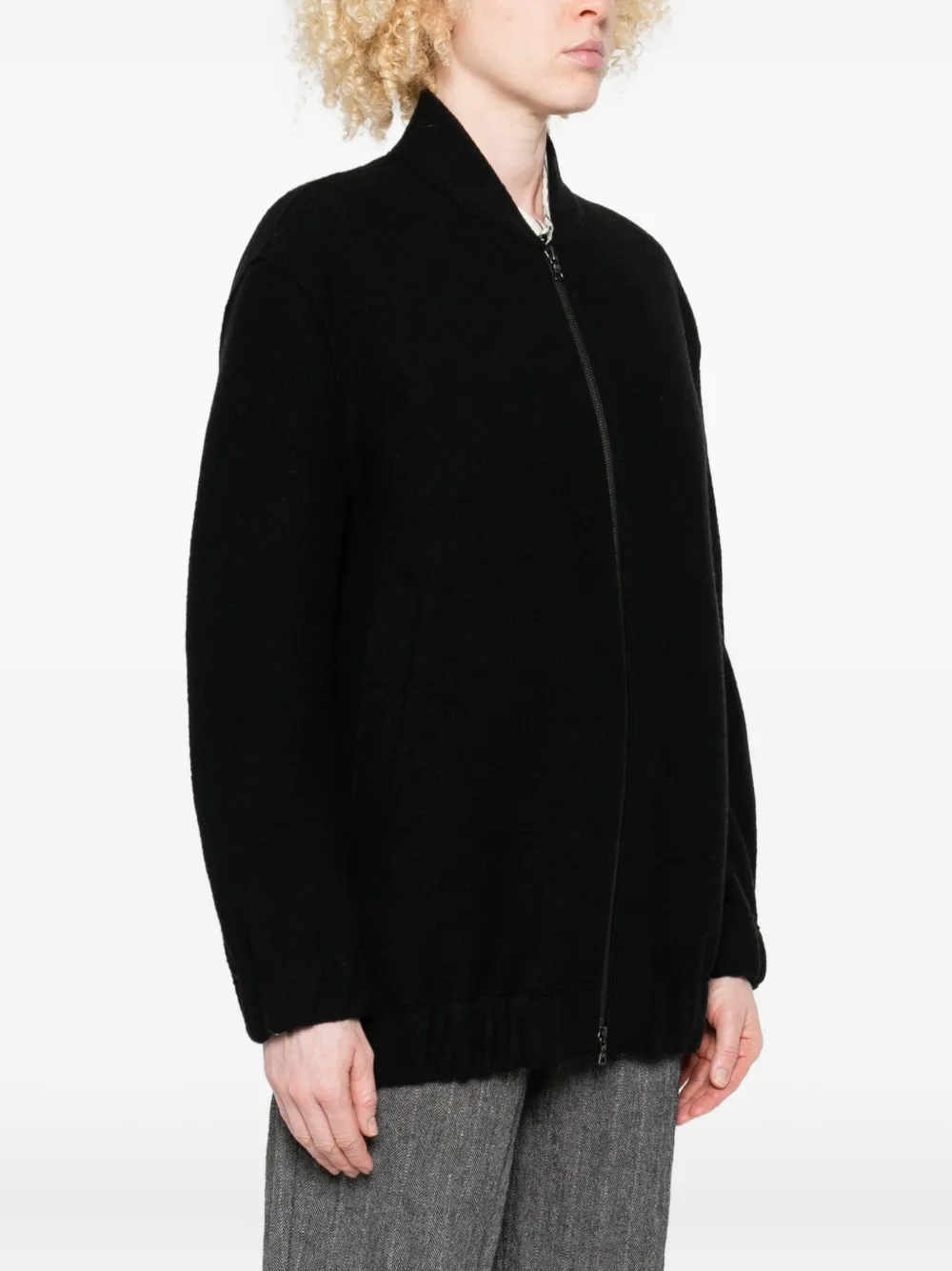 Harris Wharf London Zip-front Balloon-sleeve Jacket In Black