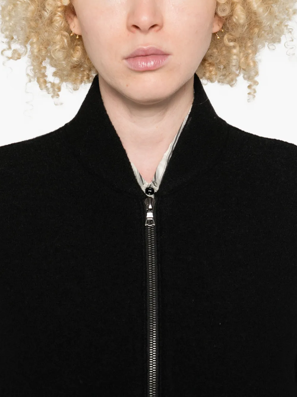 Harris Wharf London Zip-front Balloon-sleeve Jacket In Black