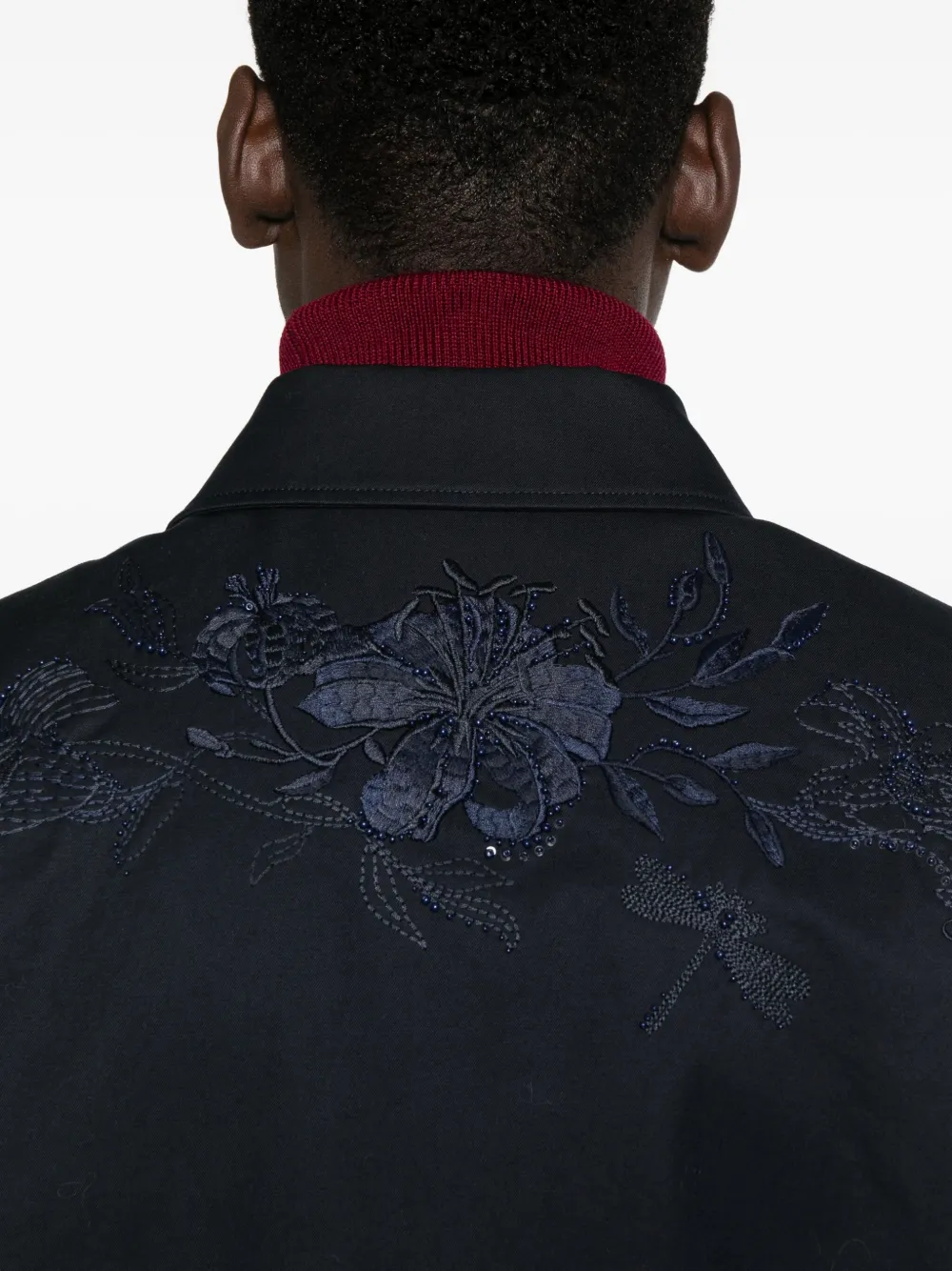 Gucci Men Cotton Jacket With Embroidery In Blue