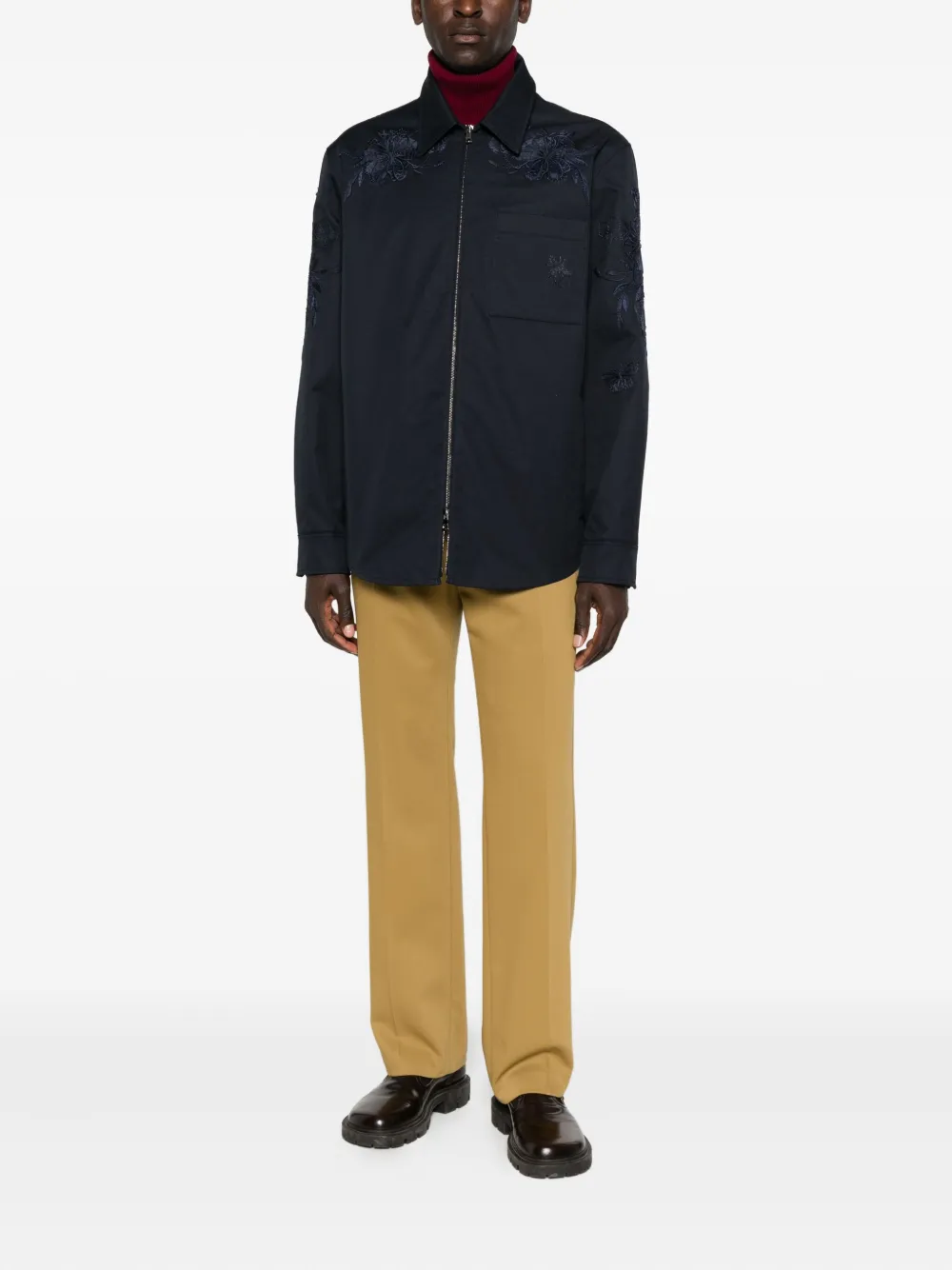 Gucci Men Cotton Jacket With Embroidery In Blue