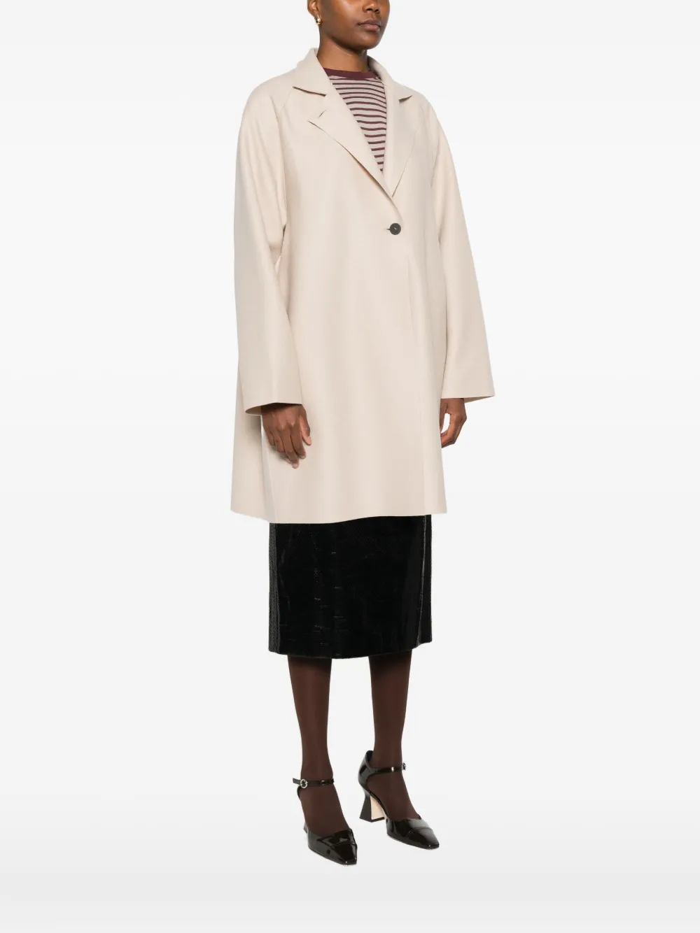 Harris Wharf London Wool High Neck Coat With Side Pockets In Brown