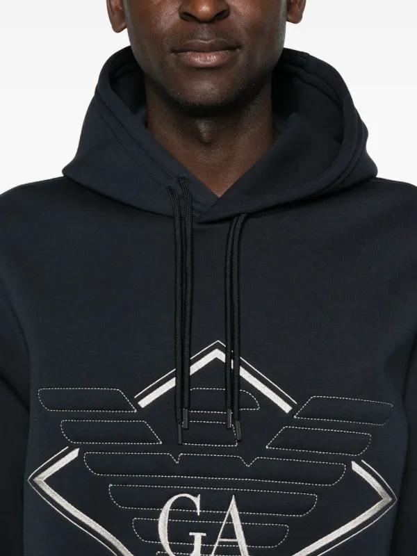 Emporio Armani eagle-logo diamond-shaped Print Hoodie | Blue