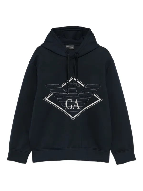 Emporio Armani eagle-logo diamond-shaped Print Hoodie | Blue