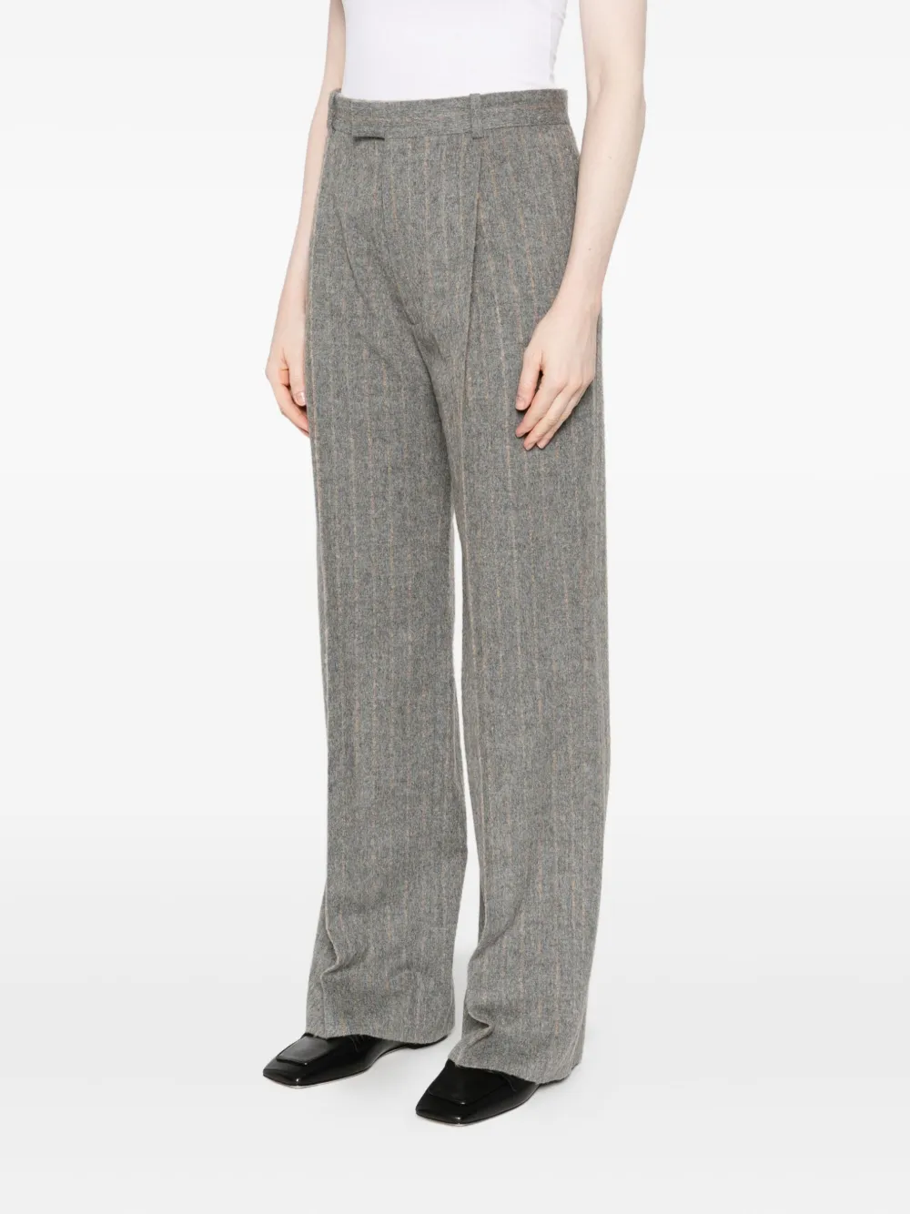 Carven Pinstripe Wool Trousers In Gray