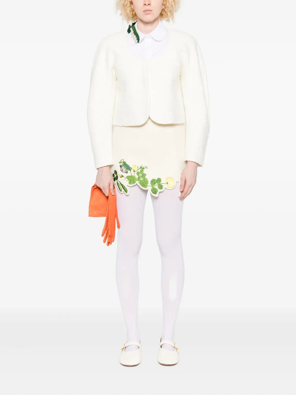Vivetta floral-embroidered scalloped mini skirt - Wit