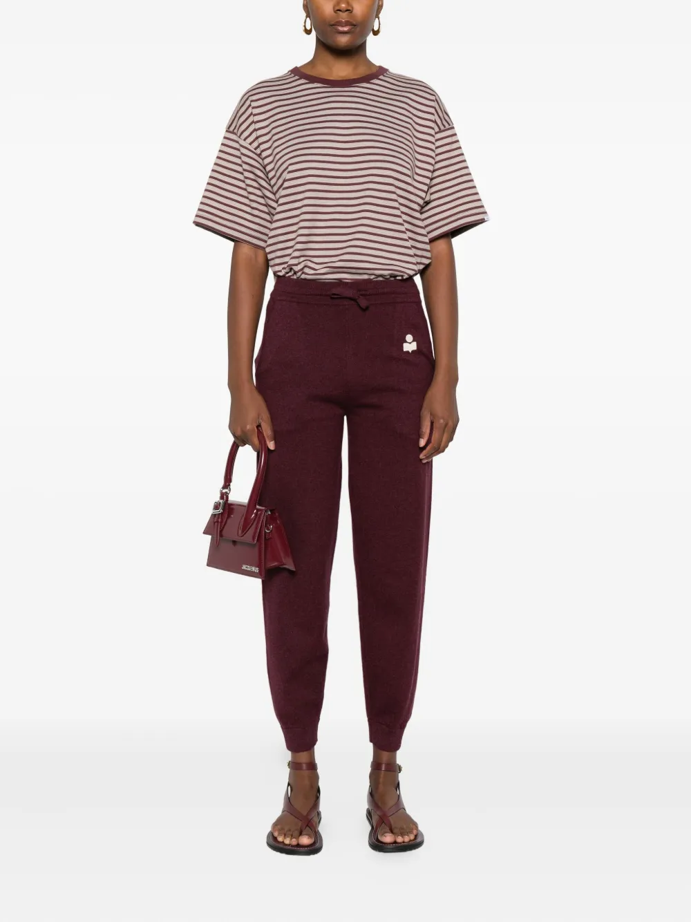 Isabel Marant Étoile Embroidered Logo Drawstring Track Pants In Burgundy
