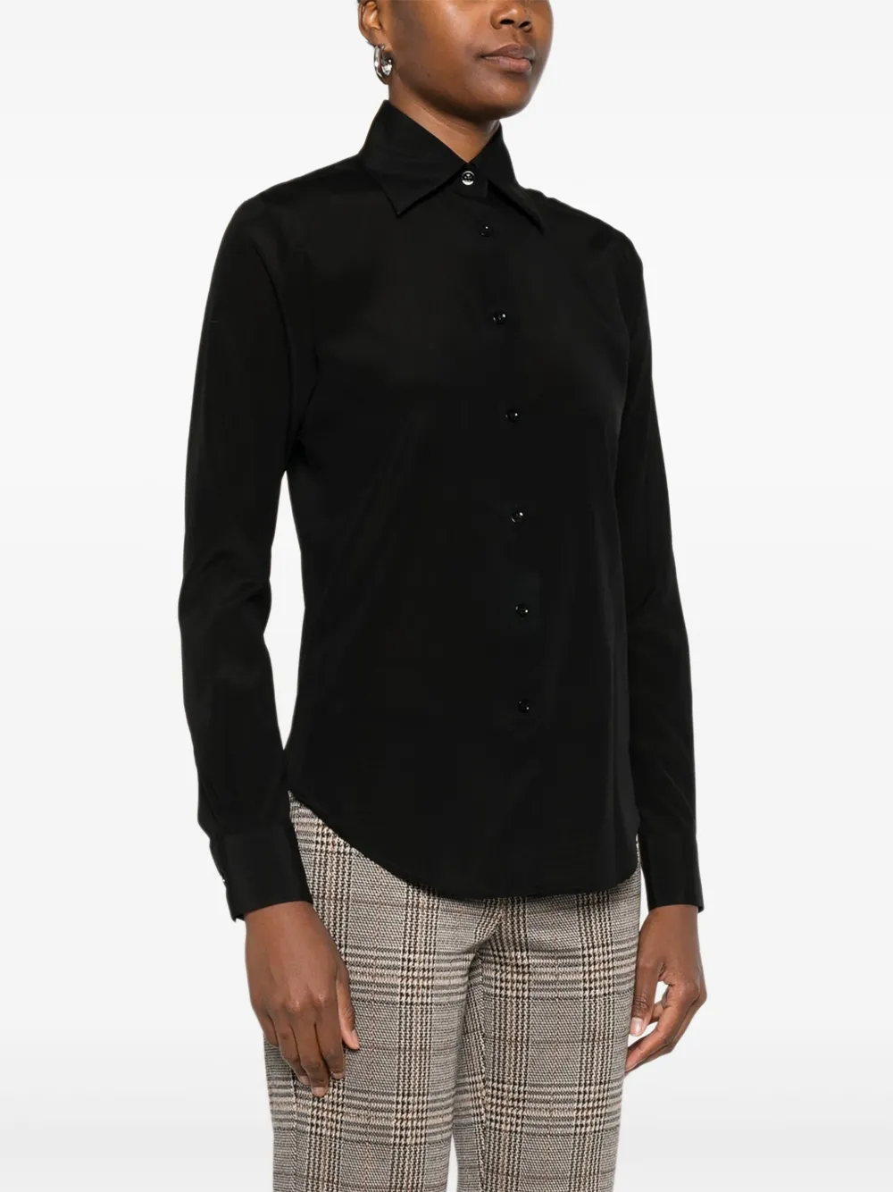 Mazzarelli Gea blouse met puntige kraag en lange mouwen Zwart