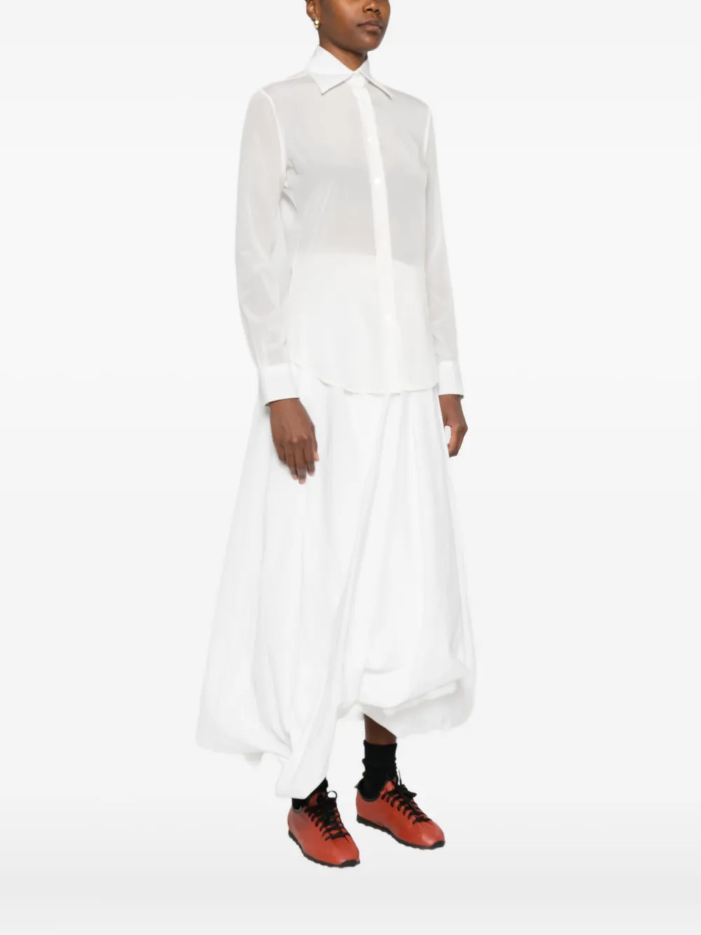 Mazzarelli Gea Long-sleeve Button-up Shirt In White