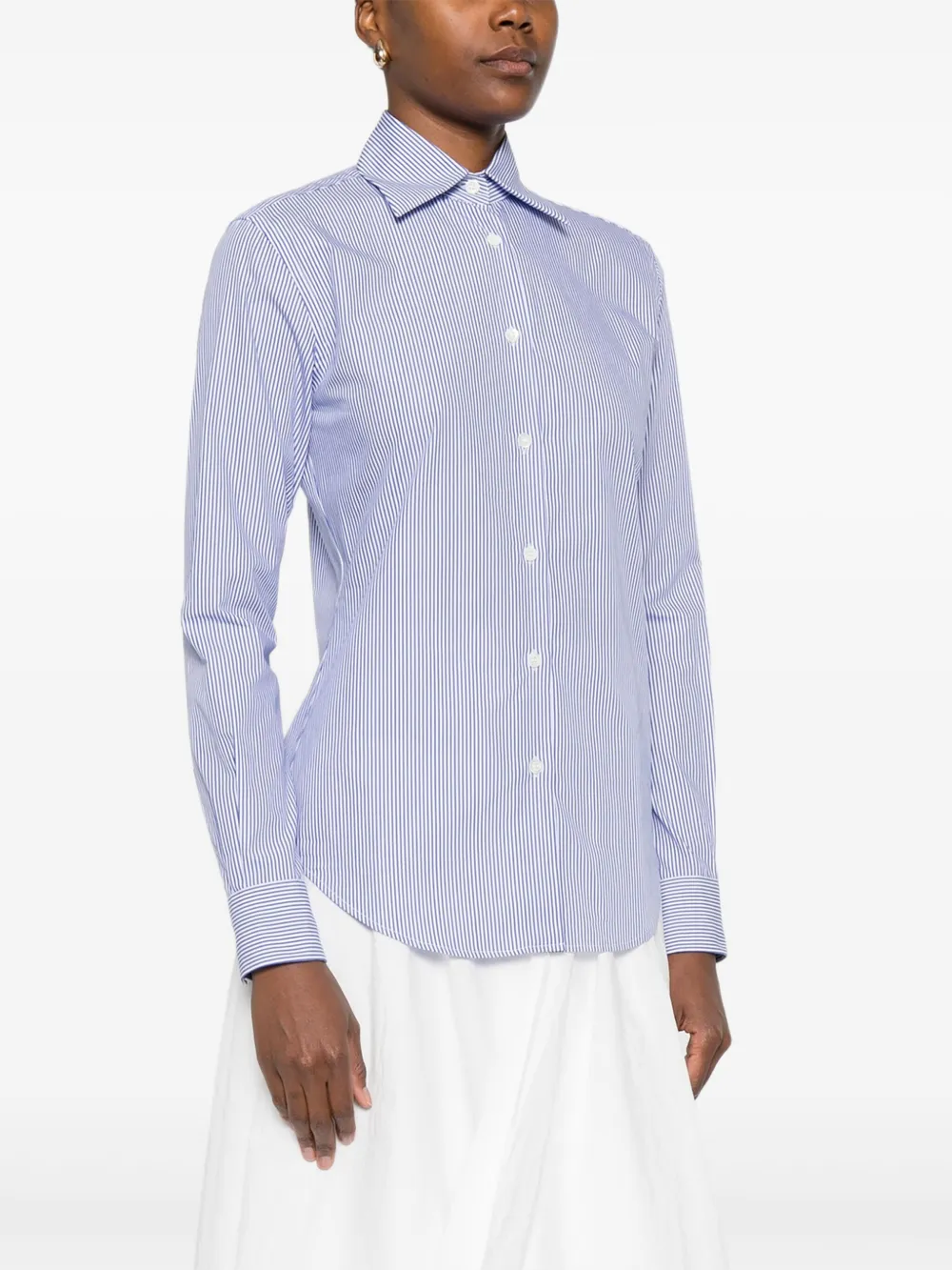 Mazzarelli Gea gestreept blouse met knoopsluiting Blauw