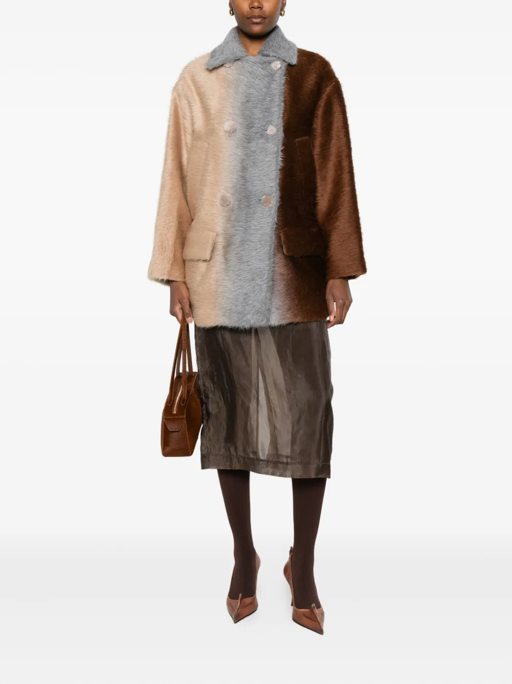 Fendi Alpaca And Wool Double-breasted Coat In Multi