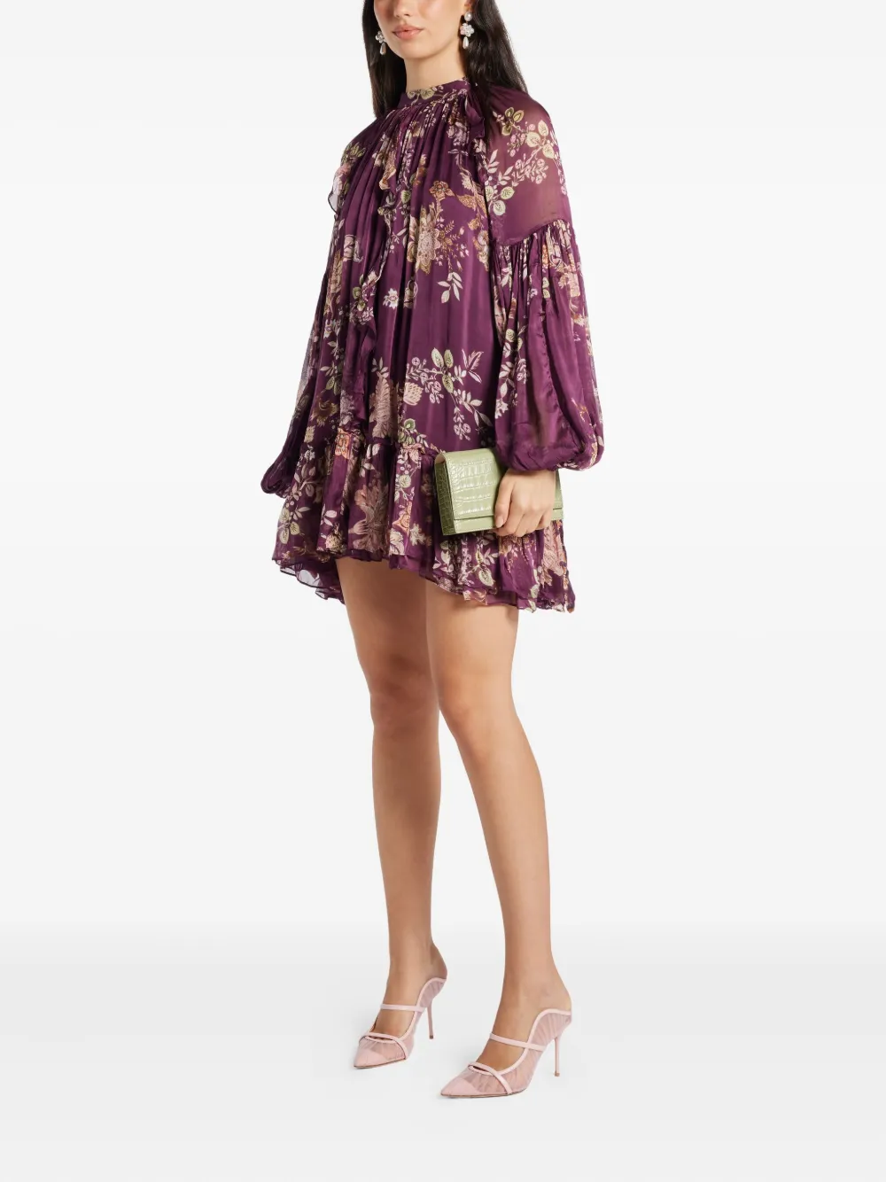 Hemant And Nandita Savi ruffled floral mini dress - Paars