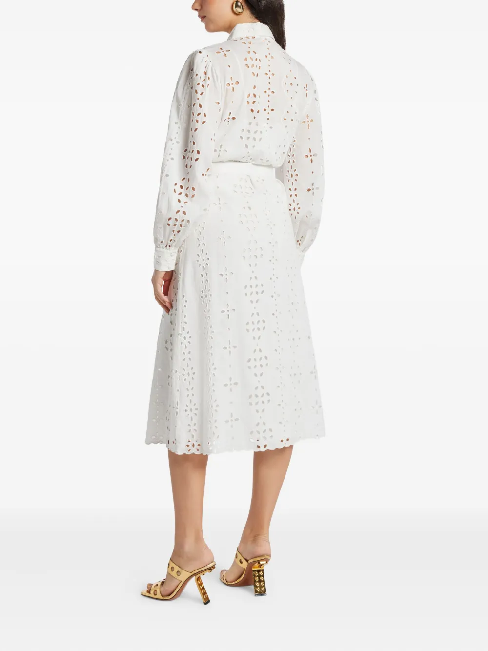 Hemant & Nandita Adya Eyelet Belted Midi Dress In Silver