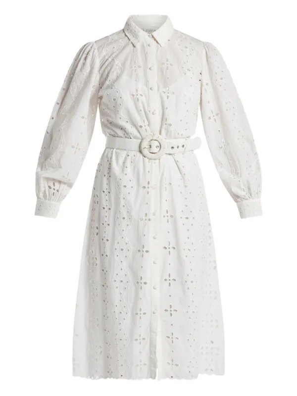 Hemant And Nandita Adya Eyelet Belted Midi Dress | White | FARFETCH