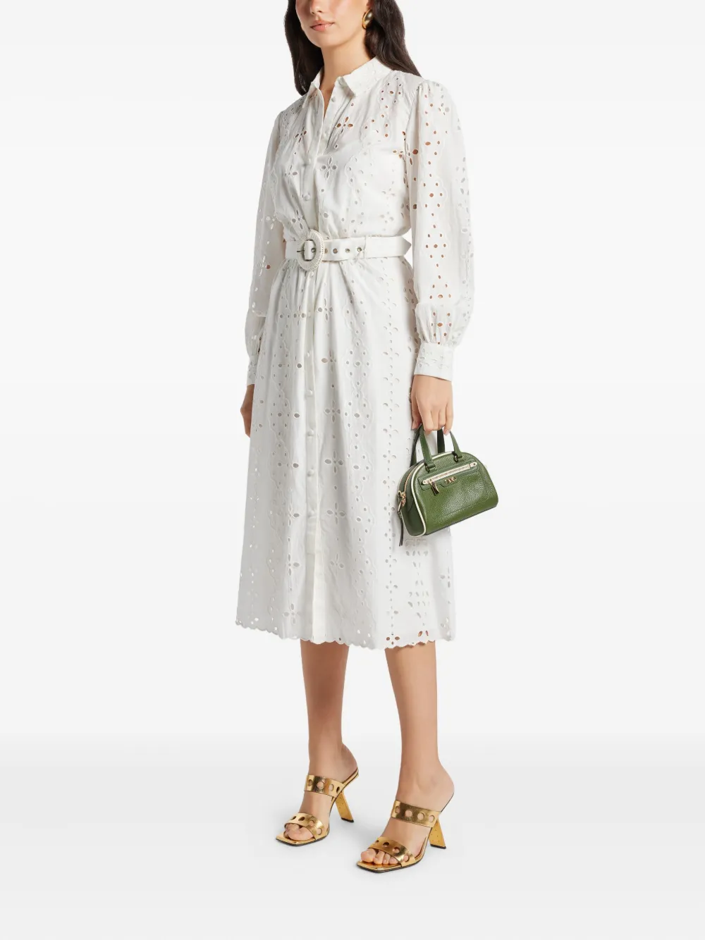 Hemant And Nandita Adya eyelet belted midi dress - Wit