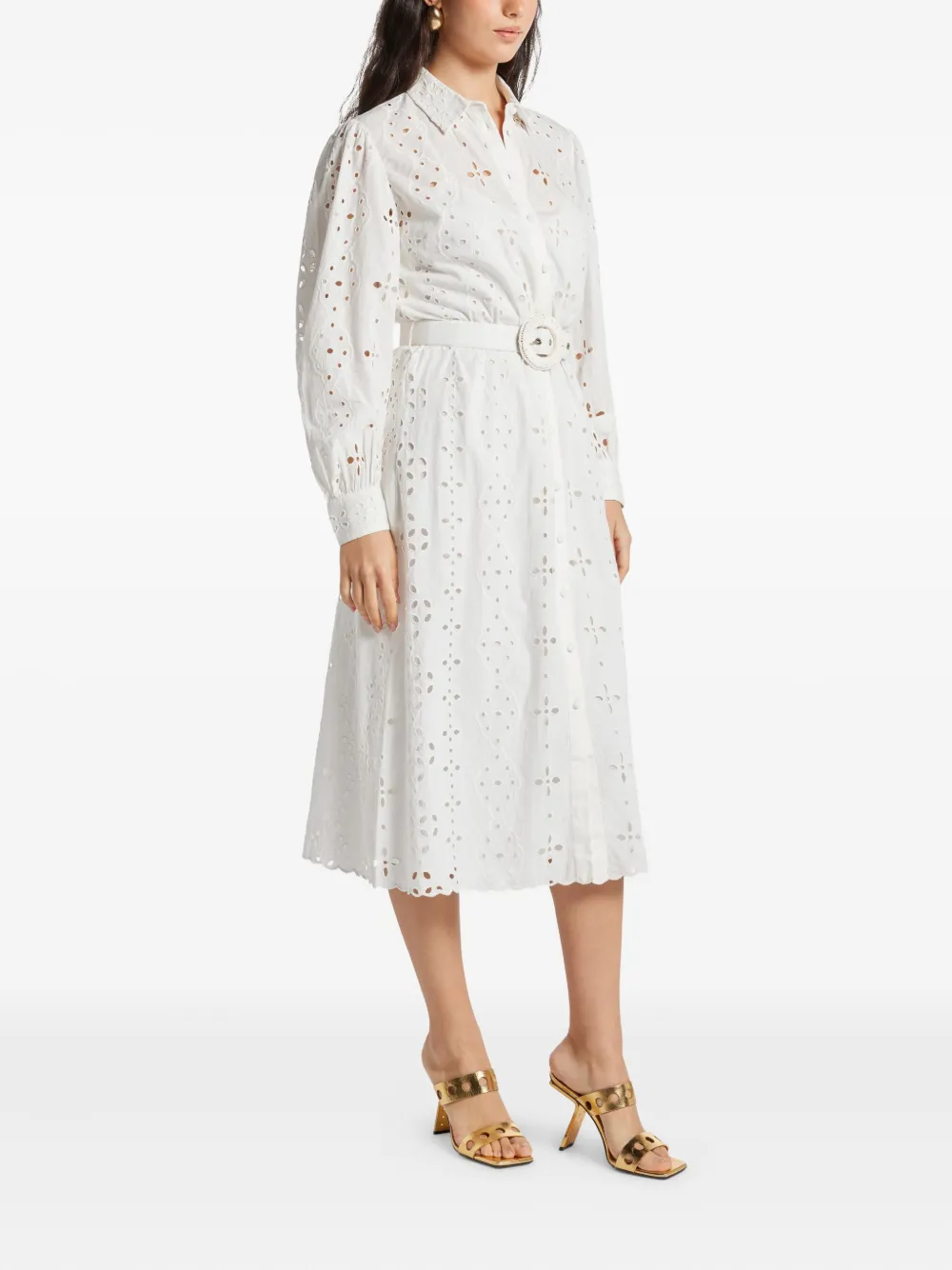 Hemant & Nandita Adya Eyelet Belted Midi Dress In Silver