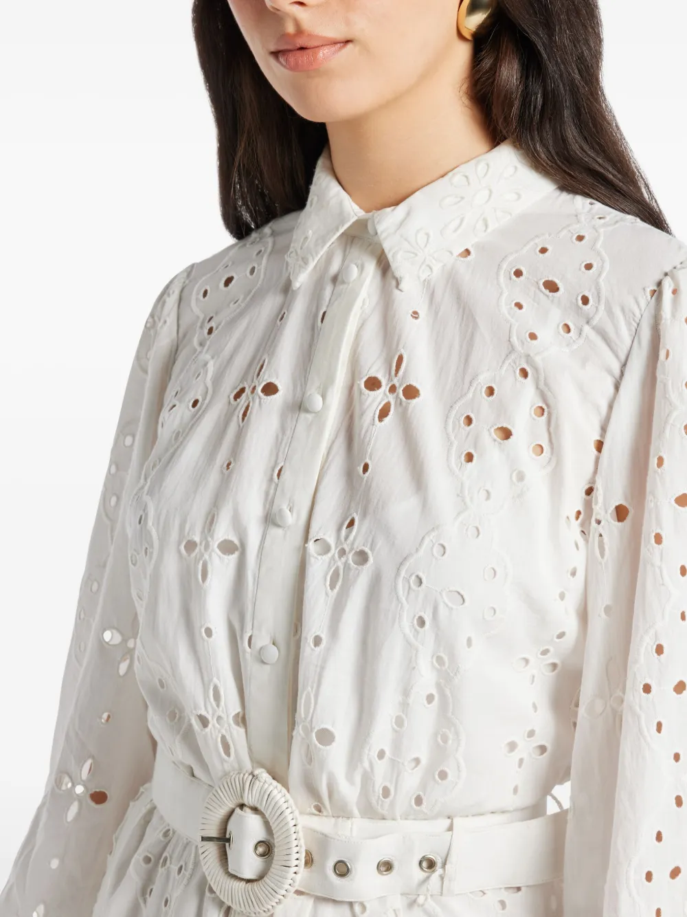 Hemant & Nandita Adya Eyelet Belted Midi Dress In Silver