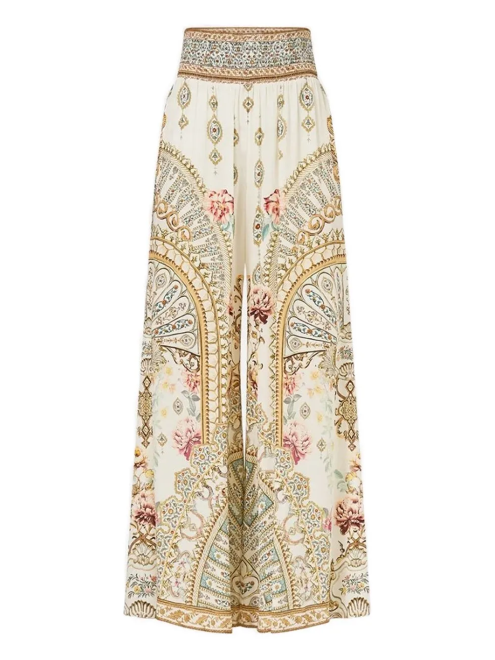 Camilla Shirred floral-print palazzo pants - Neutrals