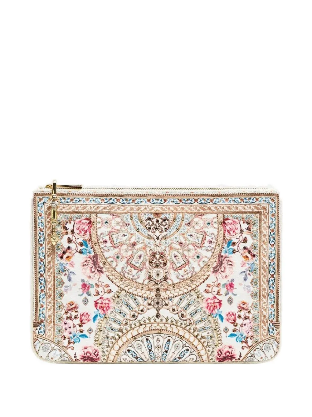 Camilla floral print zip clutch bag - Bianco