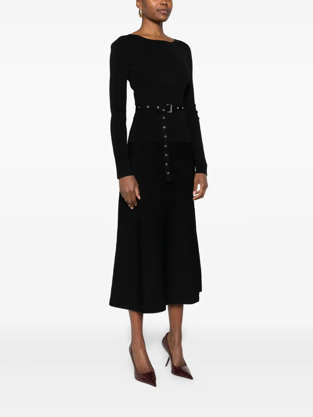 Patrizia Pepe Belted Long-sleeved Midi Day Dress In Black