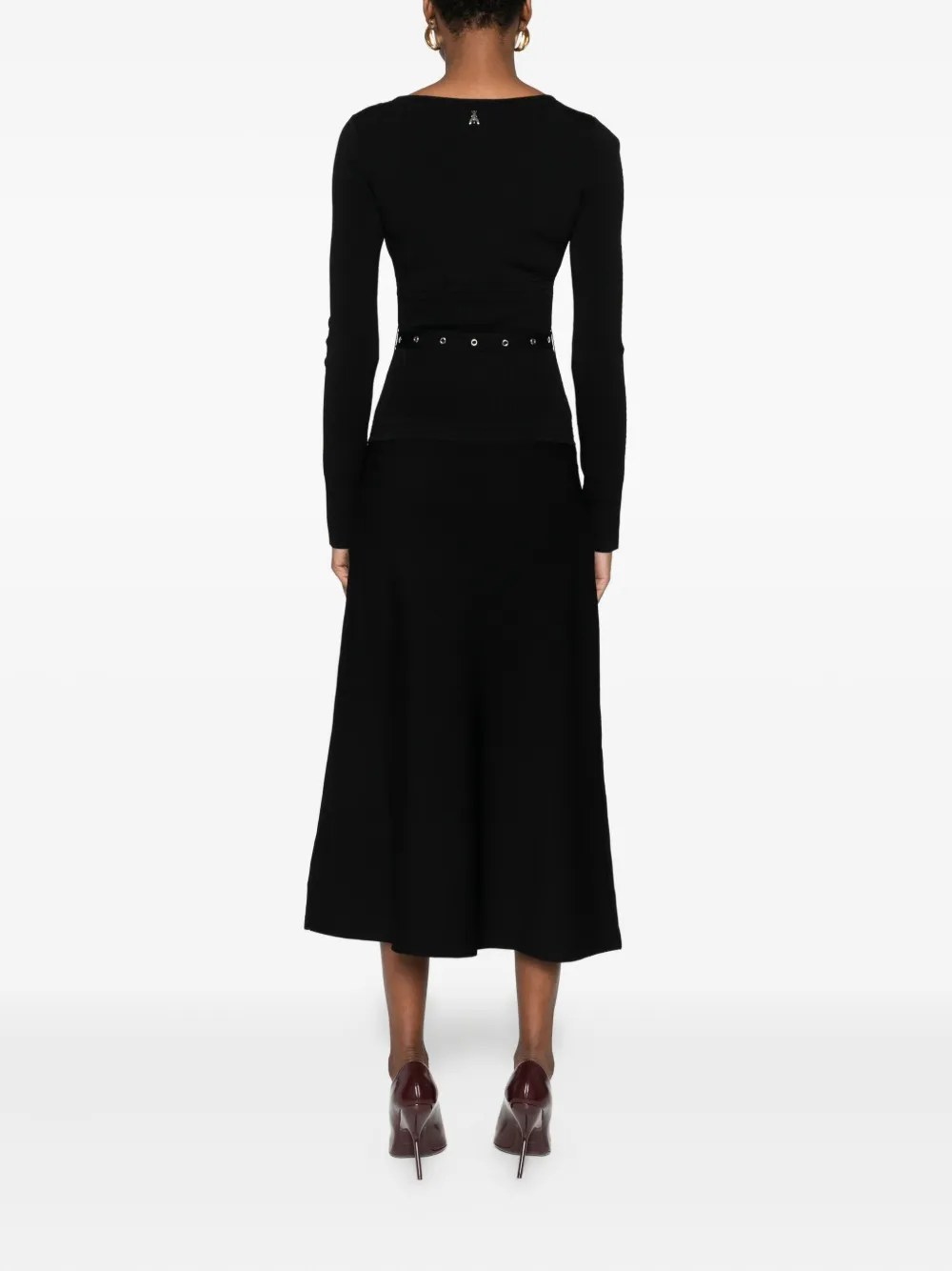 Patrizia Pepe Belted Long-sleeved Midi Day Dress In Black