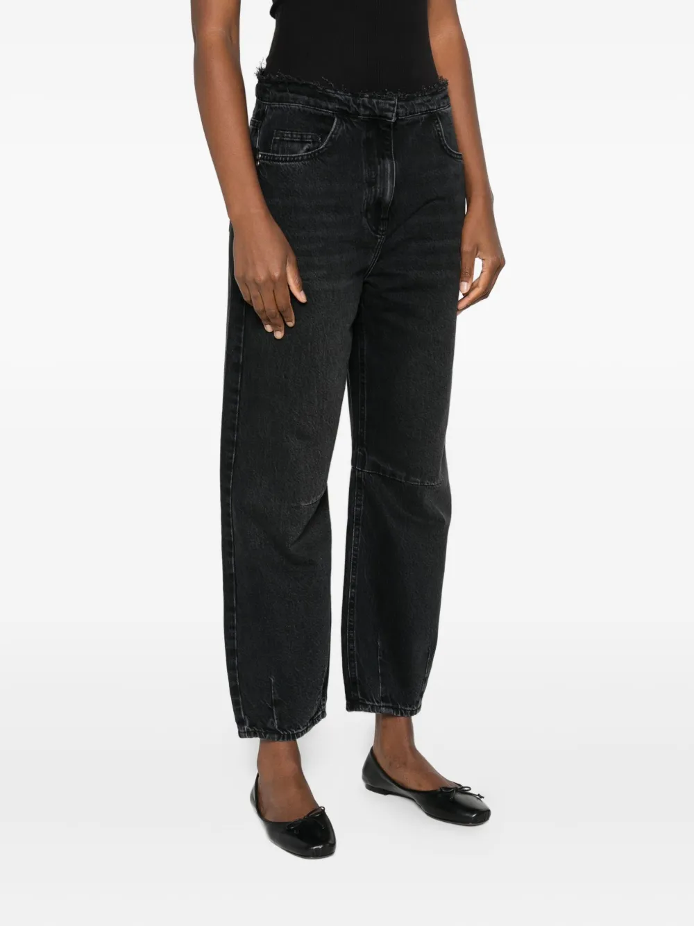 Patrizia Pepe Frayed-waist Balloon Jeans In Black