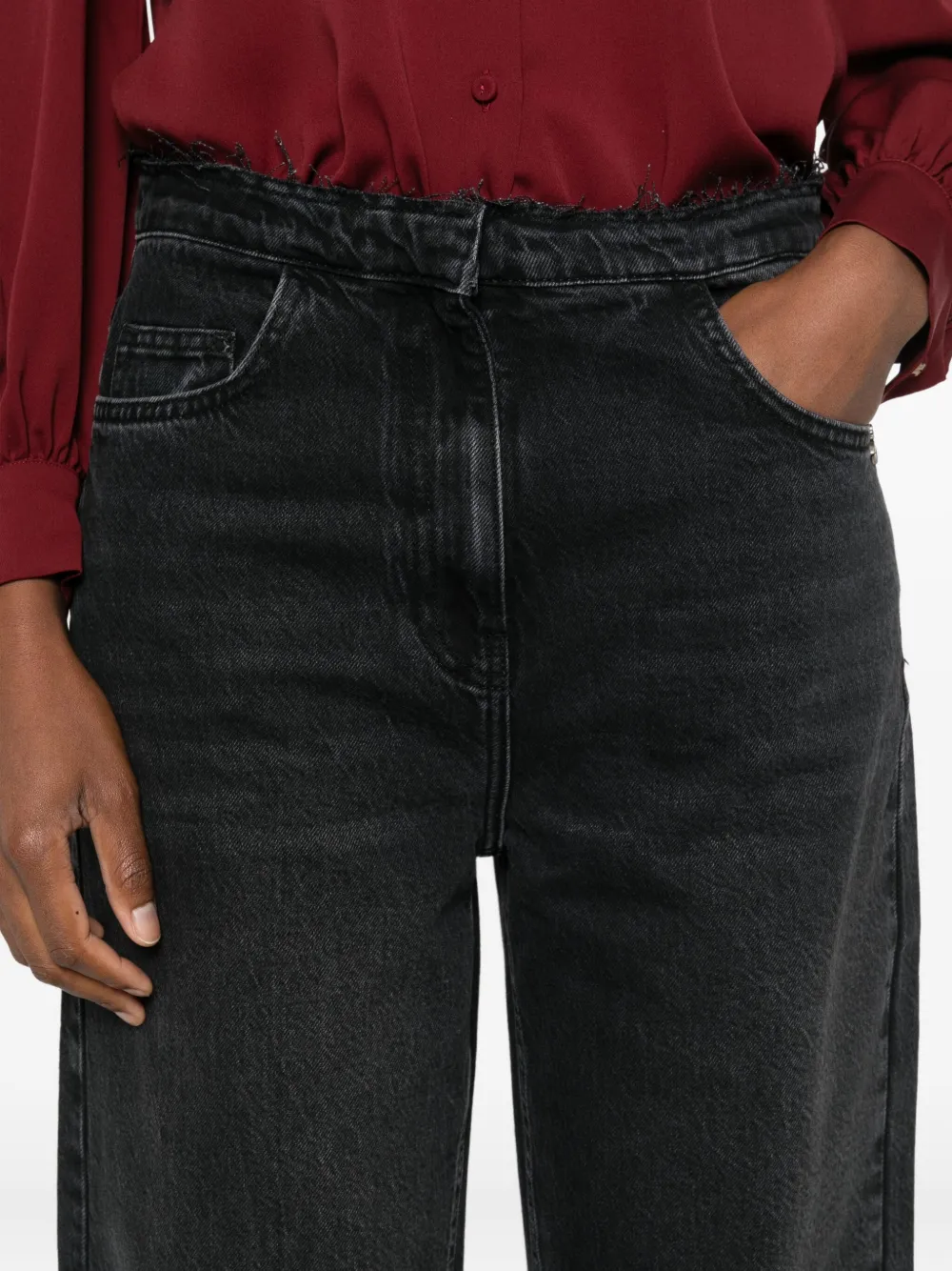 Patrizia Pepe Frayed-waist Balloon Jeans In Black