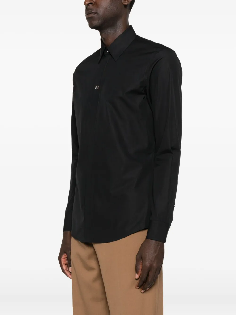 Fendi Logo-plaque Shirt In Black