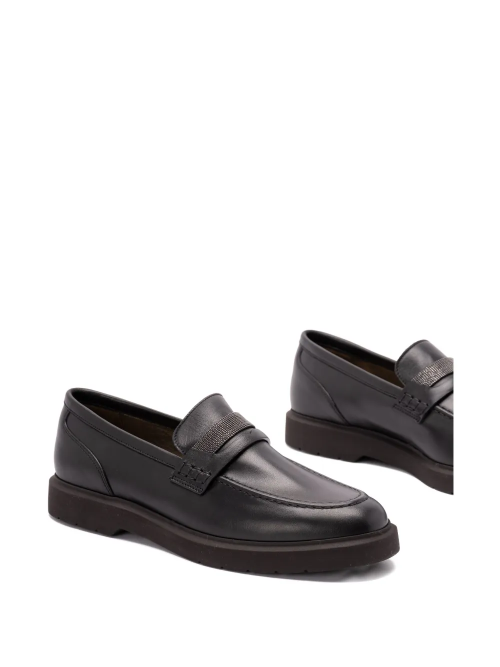 Brunello Cucinelli Chain-detail Leather Loafers In Black