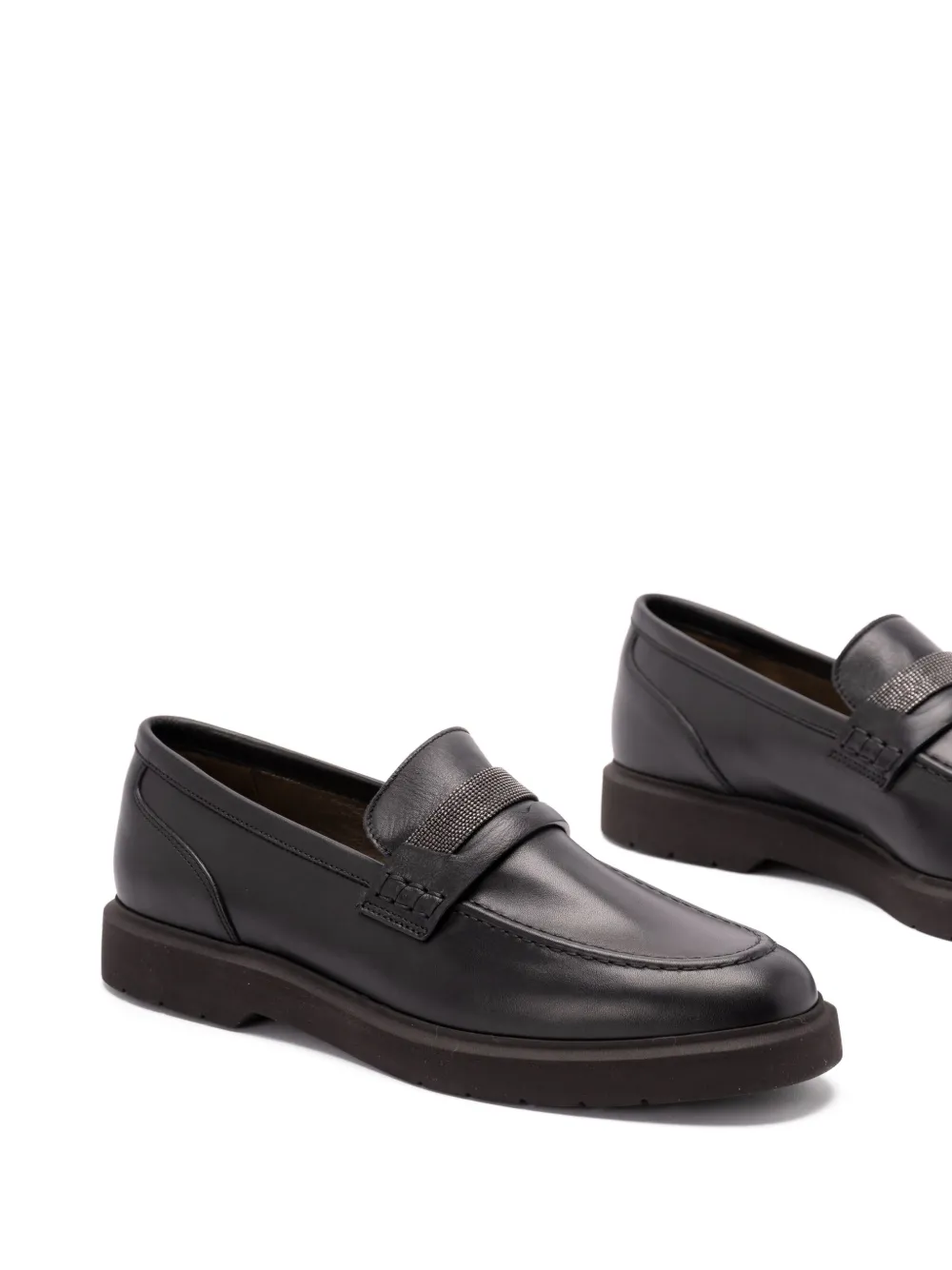 Brunello Cucinelli chain-detail leather loafers Black