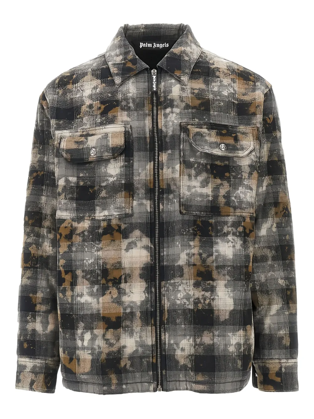 Palm Angels checked-pattern zip-up overshirt - グレー Palm Angels checked-pattern zip-up overshirt - グレー