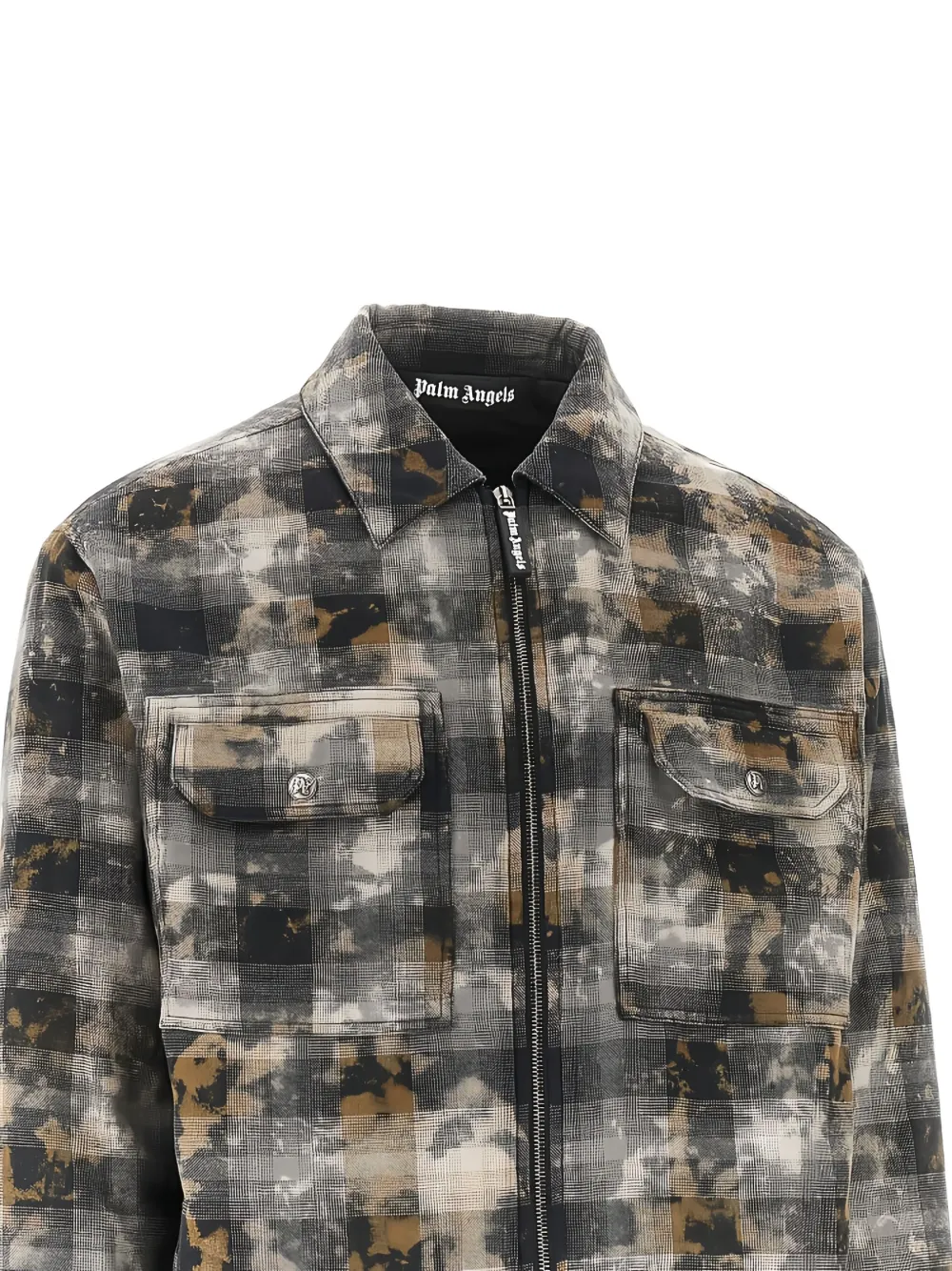 Palm Angels checked-pattern zip-up overshirt - Grijs
