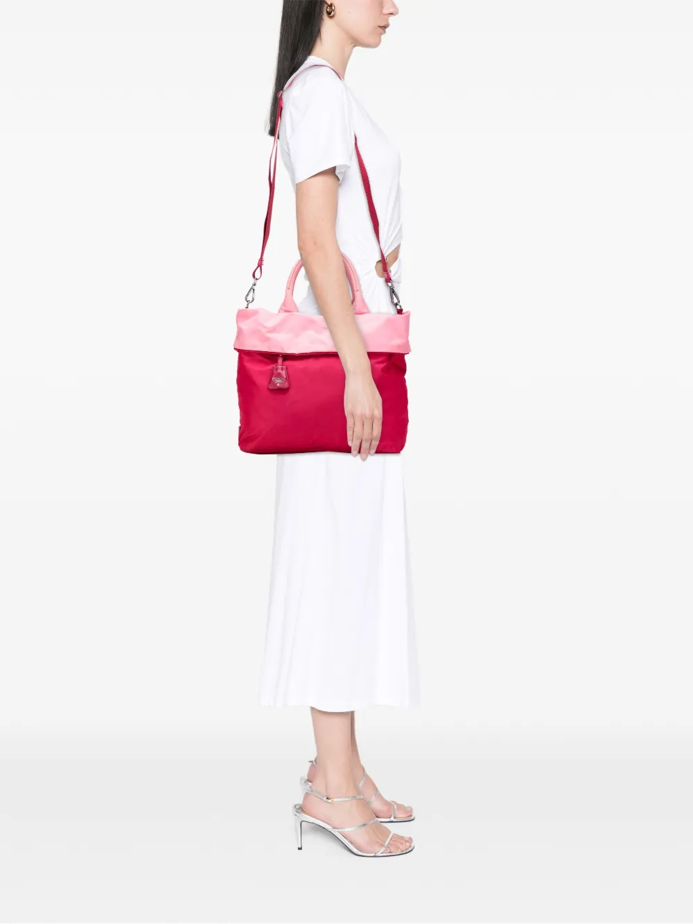 Pre-owned Prada 2000-2025 Tessuto Reversible Satchel In Pink